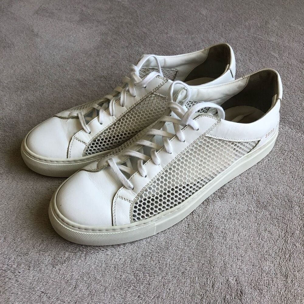 Women by Common Projects Achilles Mesh-Trimmed Leather White Lace Up Sneakers
